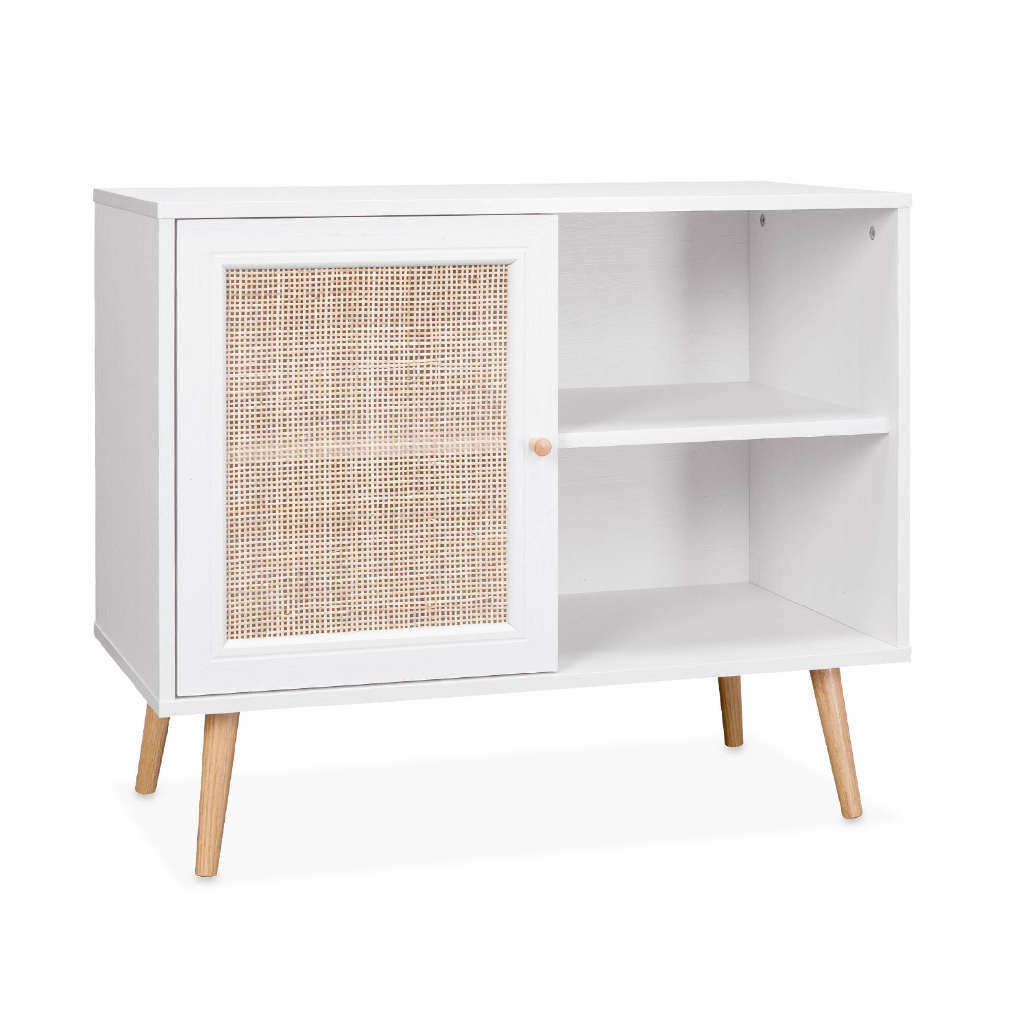Meuble de rangement en cannage 80x39x65.8cm Bohème - Blanc - 2 niveaux ...