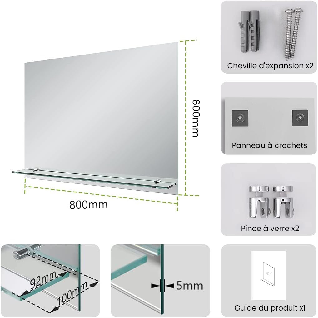 Lustro łazienkowe z półką – Lustro ścienne, Lustro łazienkowe i ścienne, Lustro toaletowe 80 × 60 cm, S’AFIELINA - 7
