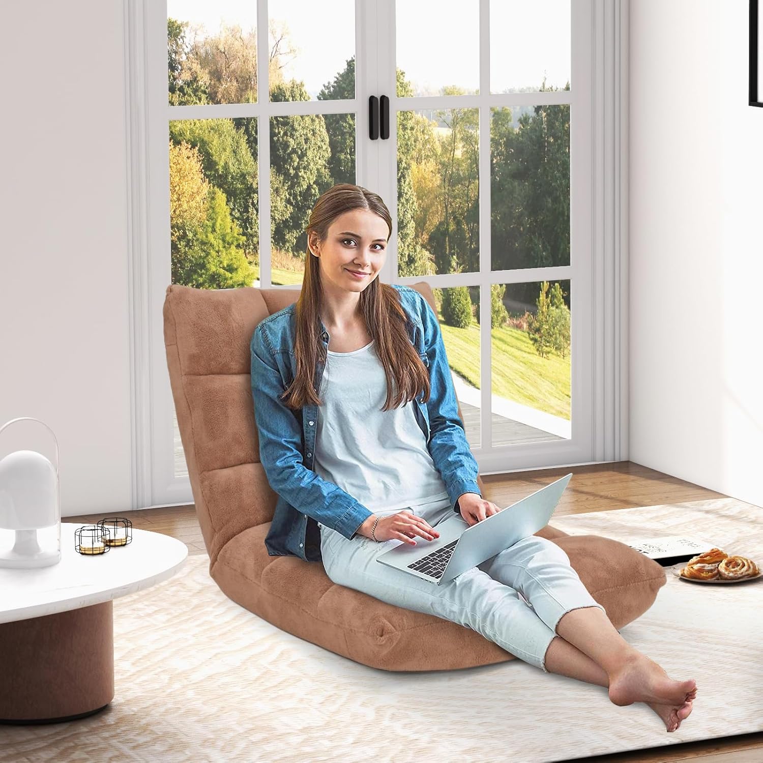 Canapé Paresseux Tatami Pliable Chaise de Plancher Coussin de Chaise de Lit Siège de Sol pour Maison, Bureau 105 x 56 x 15 CM (Jaune) - 8