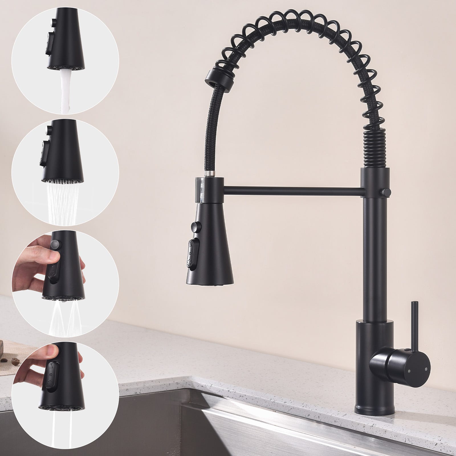 Grifo mezclador de cocina con resorte rociador, grifo de cocina