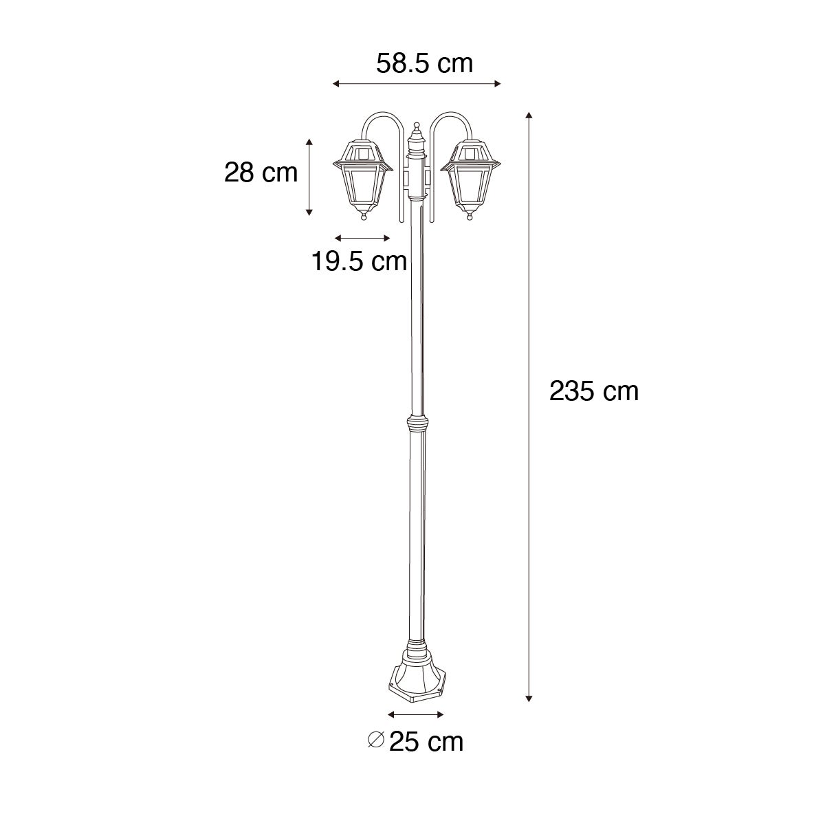 Lanterna da esterno classica nera 235 cm 2 luci IP44 - Berta - 3
