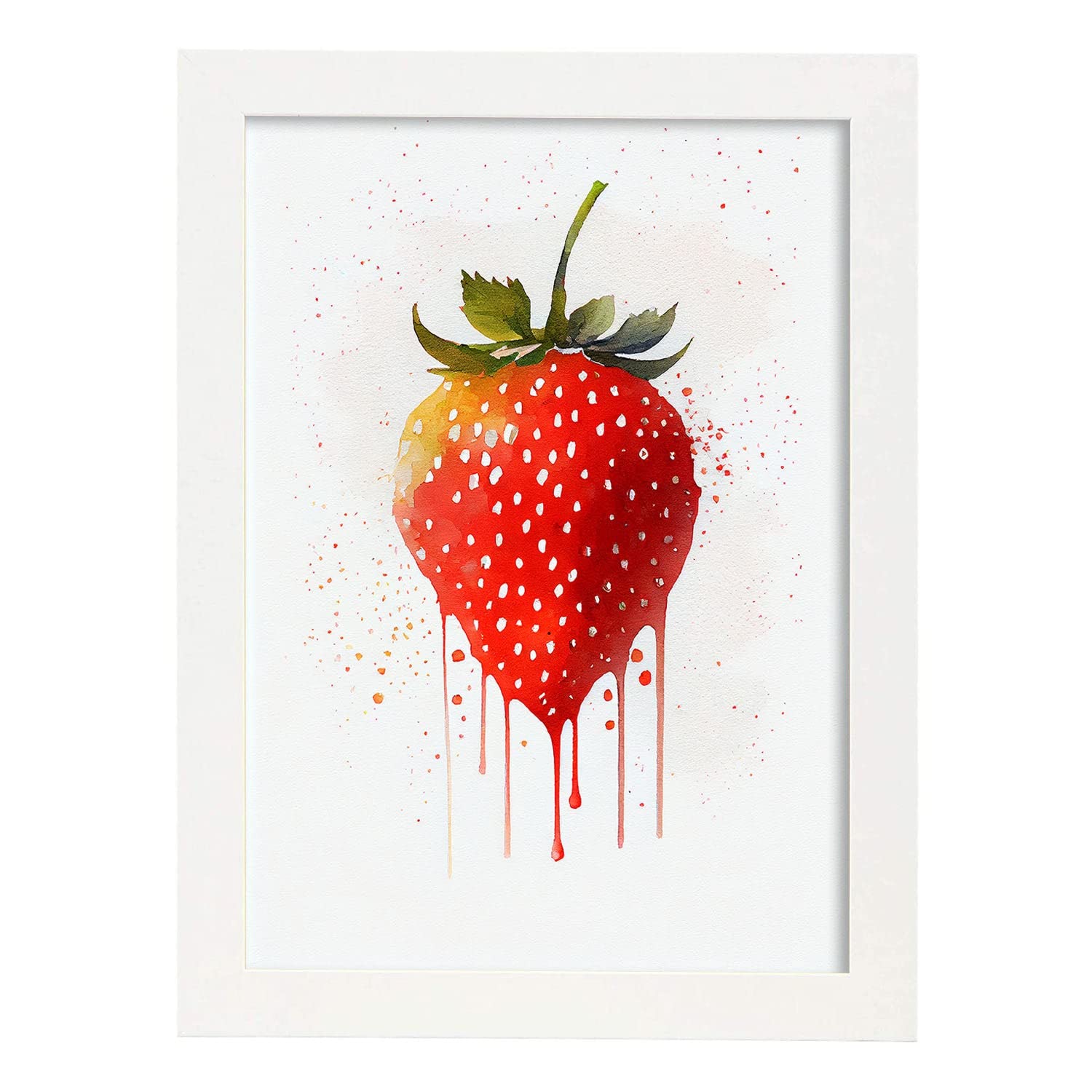 Nacnic poster de fresa a todo color ilustraciones de frutas verduras y comida sana en estilo acuarela diseño moderno y modelo 2 a3 con marco blancos