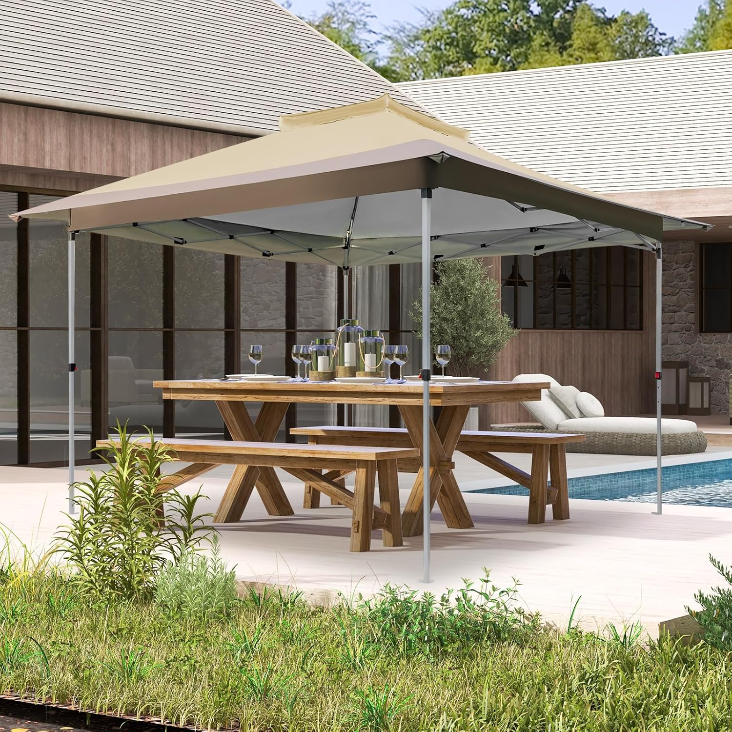 Gazebo Pieghevole da Giardino 3,6 x 3,6m, Gazebo Pop-up con Borsa da Trasporto con Ruote, Regolabile in Altezza, per Feste, Barbecue, Giardino - 2