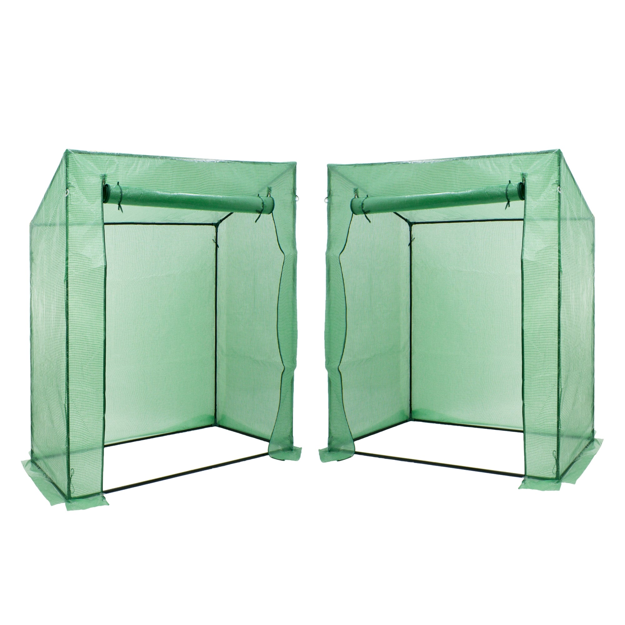ECD Germany 2x Szklarnia foliowa Szklarnia na pomidory z folia kratowa/drzwiami rolowanymi do ogrodu do uprawy, dach dwuspadowy, zielony,