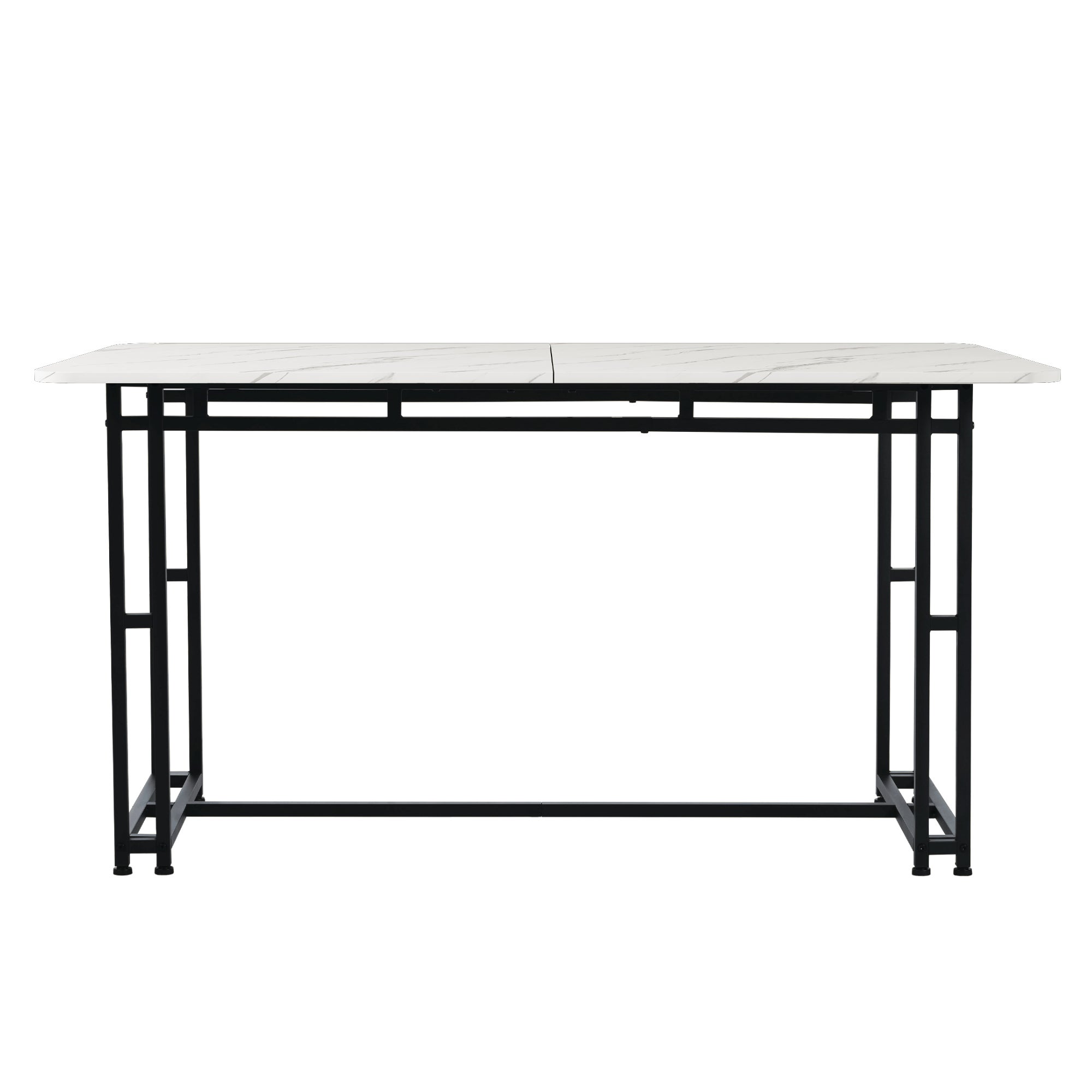 Mesa de comedor para 6 a 8 cubiertos con diseño de mármol - MDF + patas de metal negro - blanco - 3