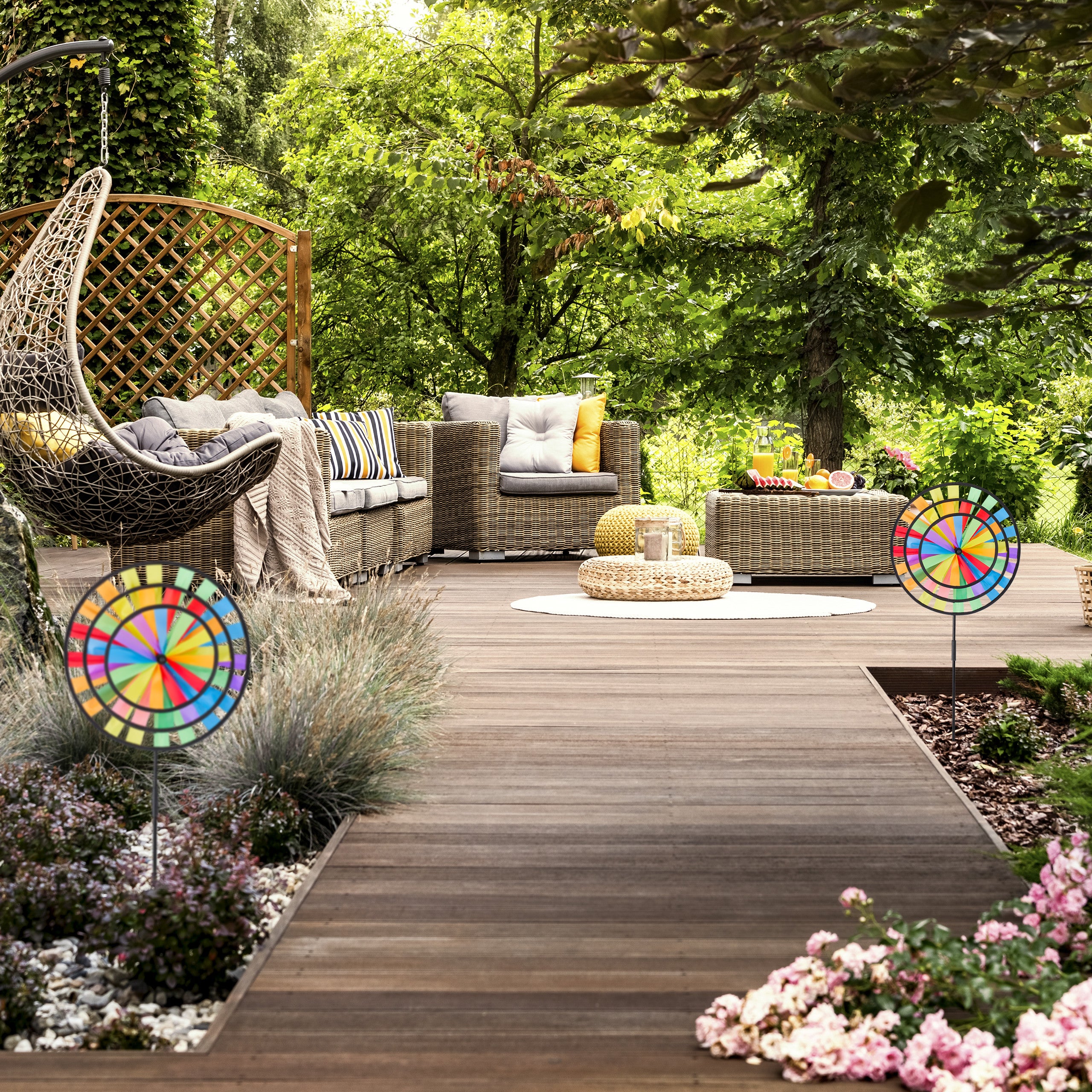 Girandole A Vento Arcobaleno Set Da 2 - Per Giardino, Balcone, Decorazione Colorata