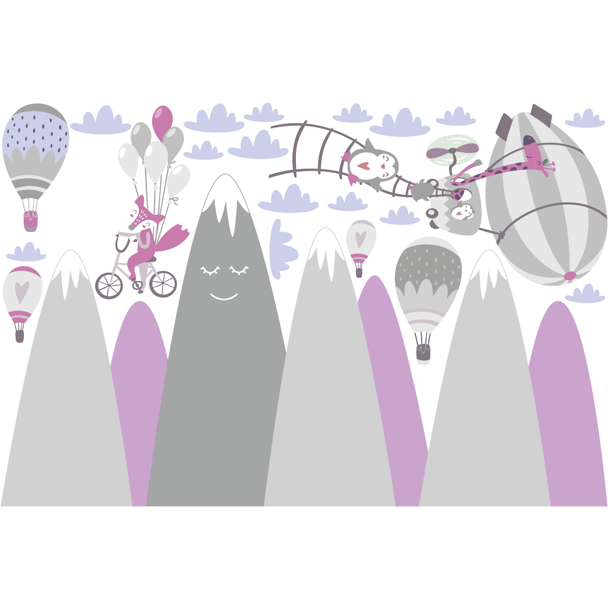 Vinilo niño escandinavo de montaña animales raros - adhesivo de pared - revestimiento sticker mural decorativo - 90x135cm - 2