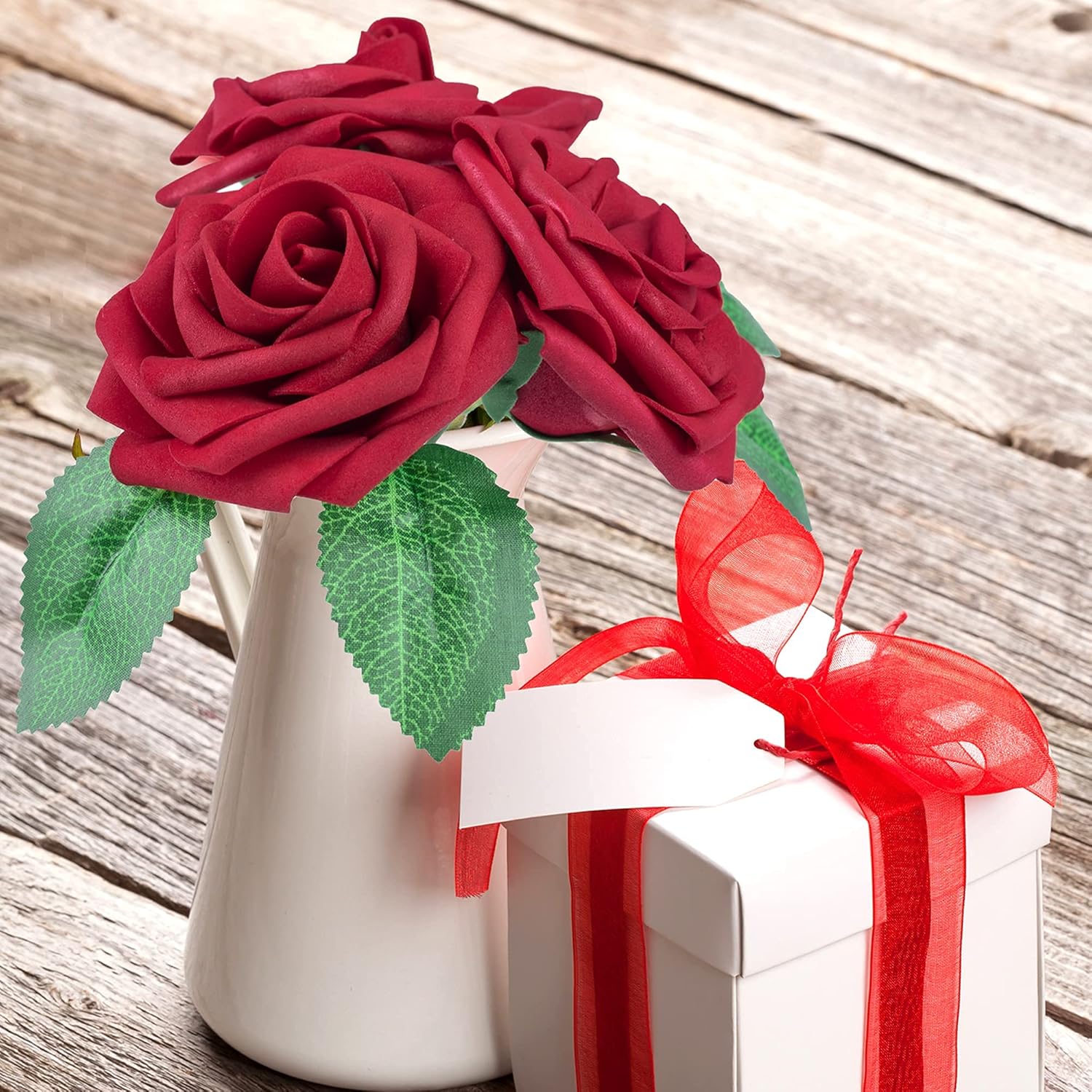 50Pcs Rouges Roses Fleurs Artificielles, Rouge Foncé Roses Latex Faux Roses avec Tige DIY pour Mariage Mariée Bouquets Centres no leaves - 3