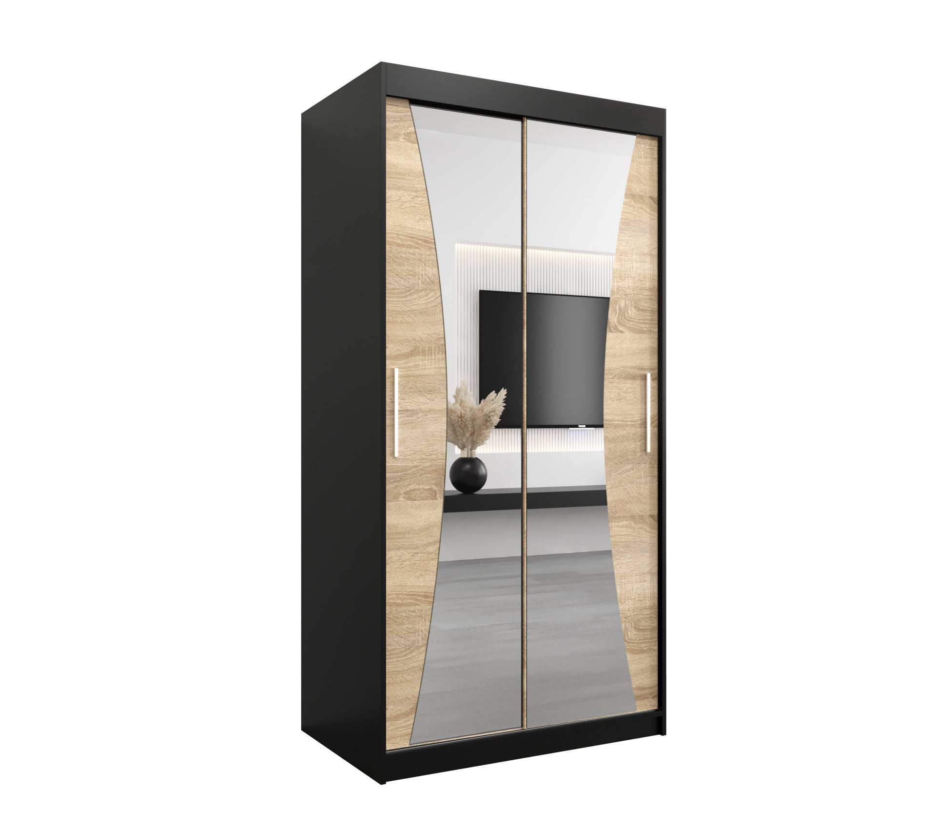 Szafa przesuwna garderoba MONACO 100 x 62 x 200 cm Czarny + Sonoma - Abiks Meble