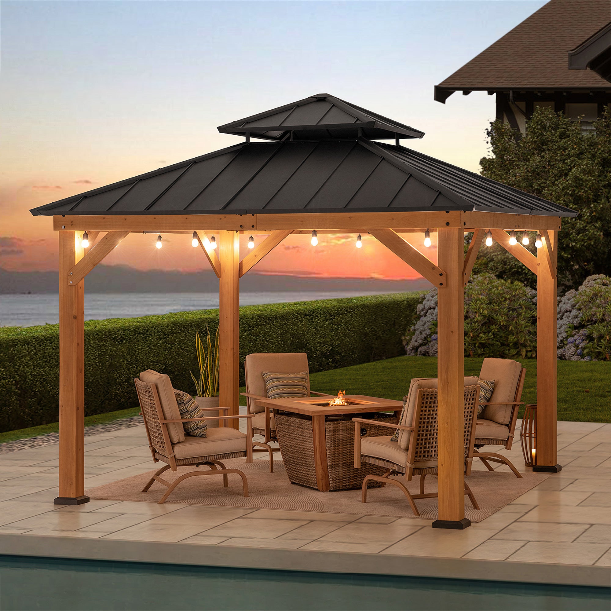 Tonnelle en bois de cèdre KAPS - 330cm x 330cm, anthracite - 2