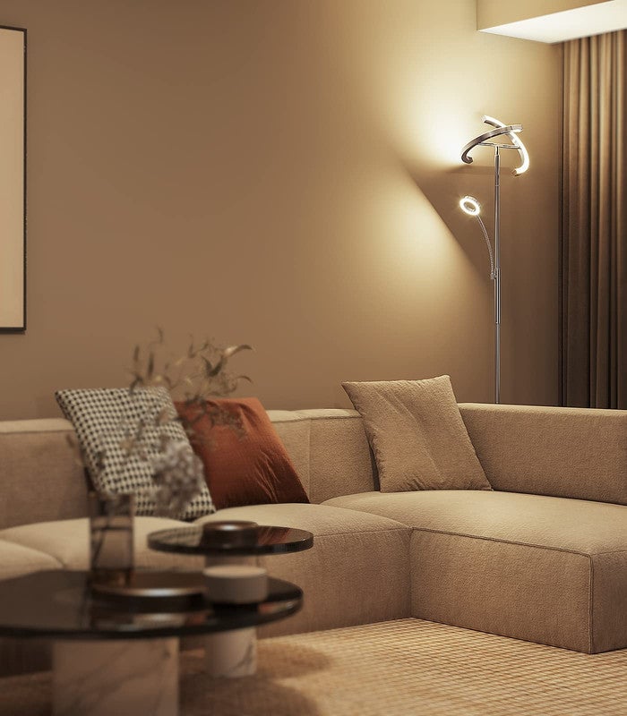 Lampadaire LED Anten Dimmable 4 Températures de Couleur 20W+7W Lampe de Lecture Flexible7W Rotatif Avec Adsorption Télécommande Design Moderne Nickel - 6