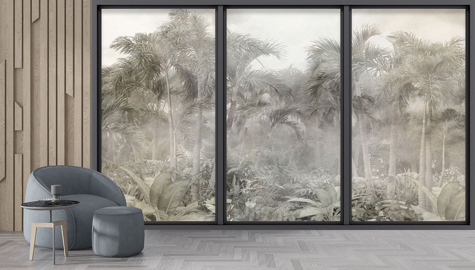 Papier peint panoramique intissé décoratif Trompe l'oeil baie vitrée - Jungle - L195 cm x H117 cm - 4
