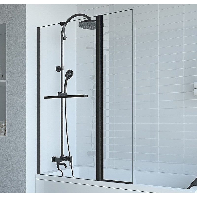 Parawan nawannowy z wieszakiem na ręczniki i obrotowym powrotem w kolorze czarnym matowym - (70 + 30) x 140 cm - PRIMAEL