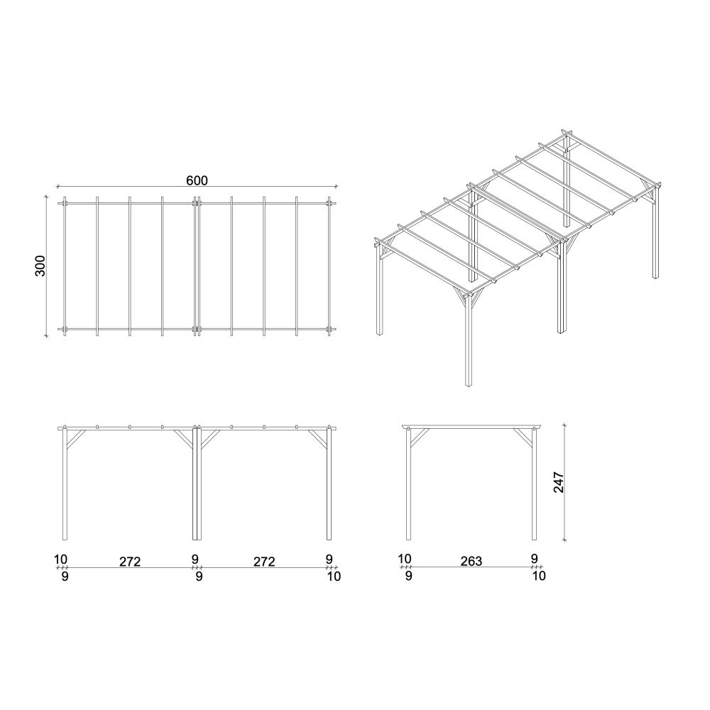 Pergola in legno 3x6 da esterno e giardino in pino massello impregnato in autoclave - 3