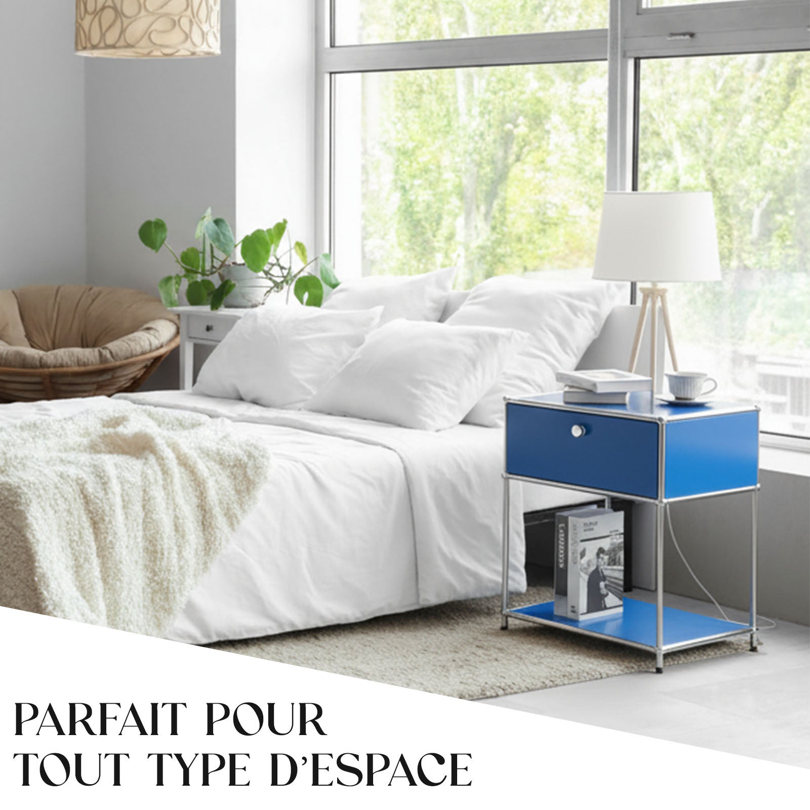 Étagère métal chromé design épuré, Concept Epuré MK-139, L50 × P40 × H65 cm, Bleu - 7