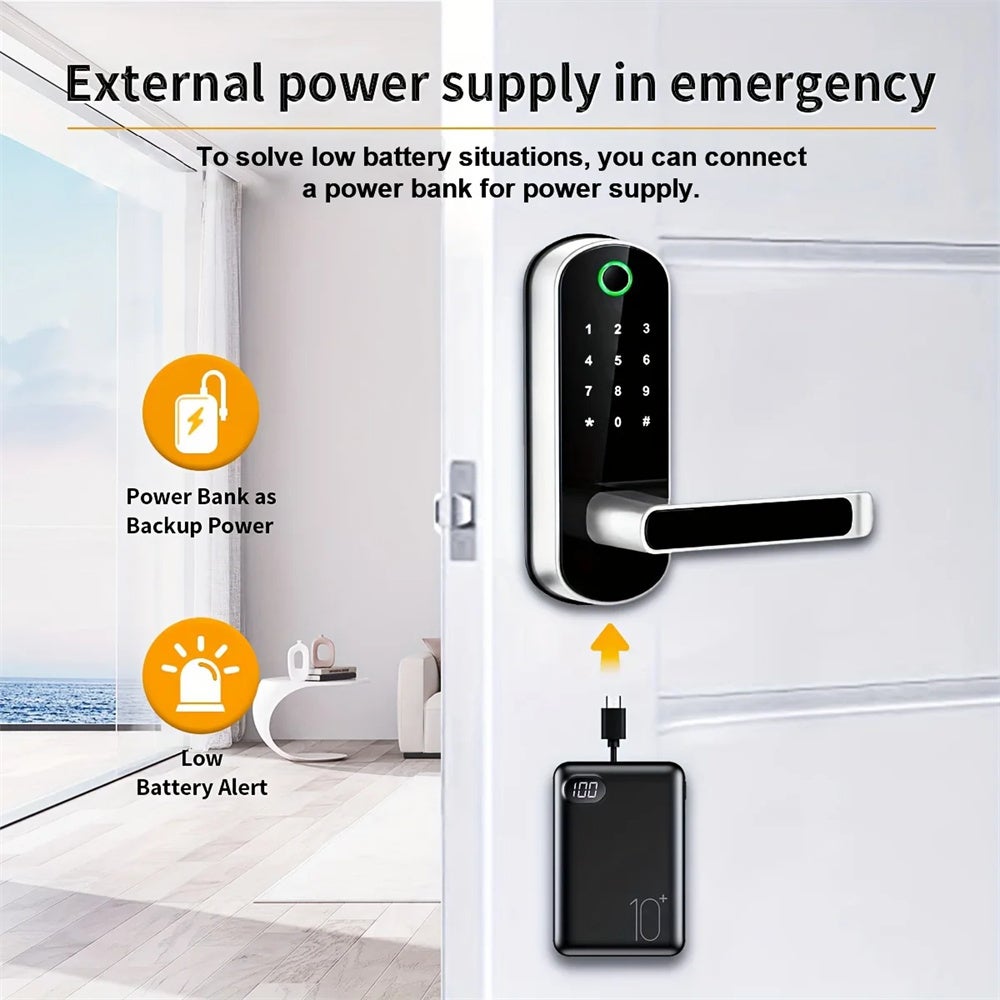 Serrure de porte intelligente à empreinte digitale sans clé：serrure électronique numérique avec code d'accès poignée de porte biométrique noir argenté - 7