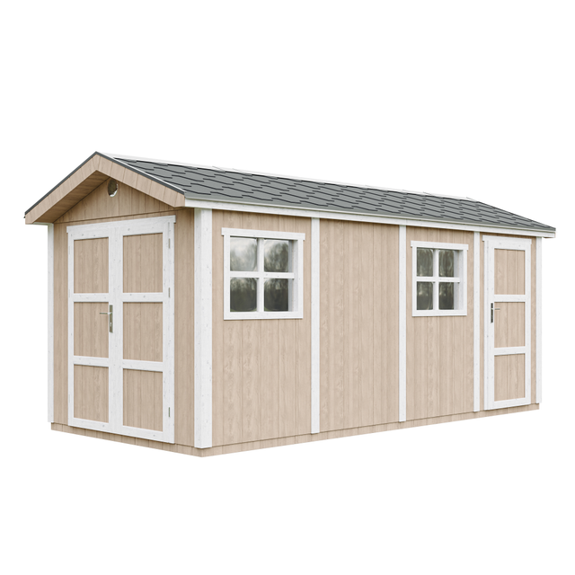Abri de Jardin Qualité Premium 11,47 m² - H252x250x530 cm - Avec un sol et des bardeaux bitumineux - Timbela M915C-TERRA BROWN