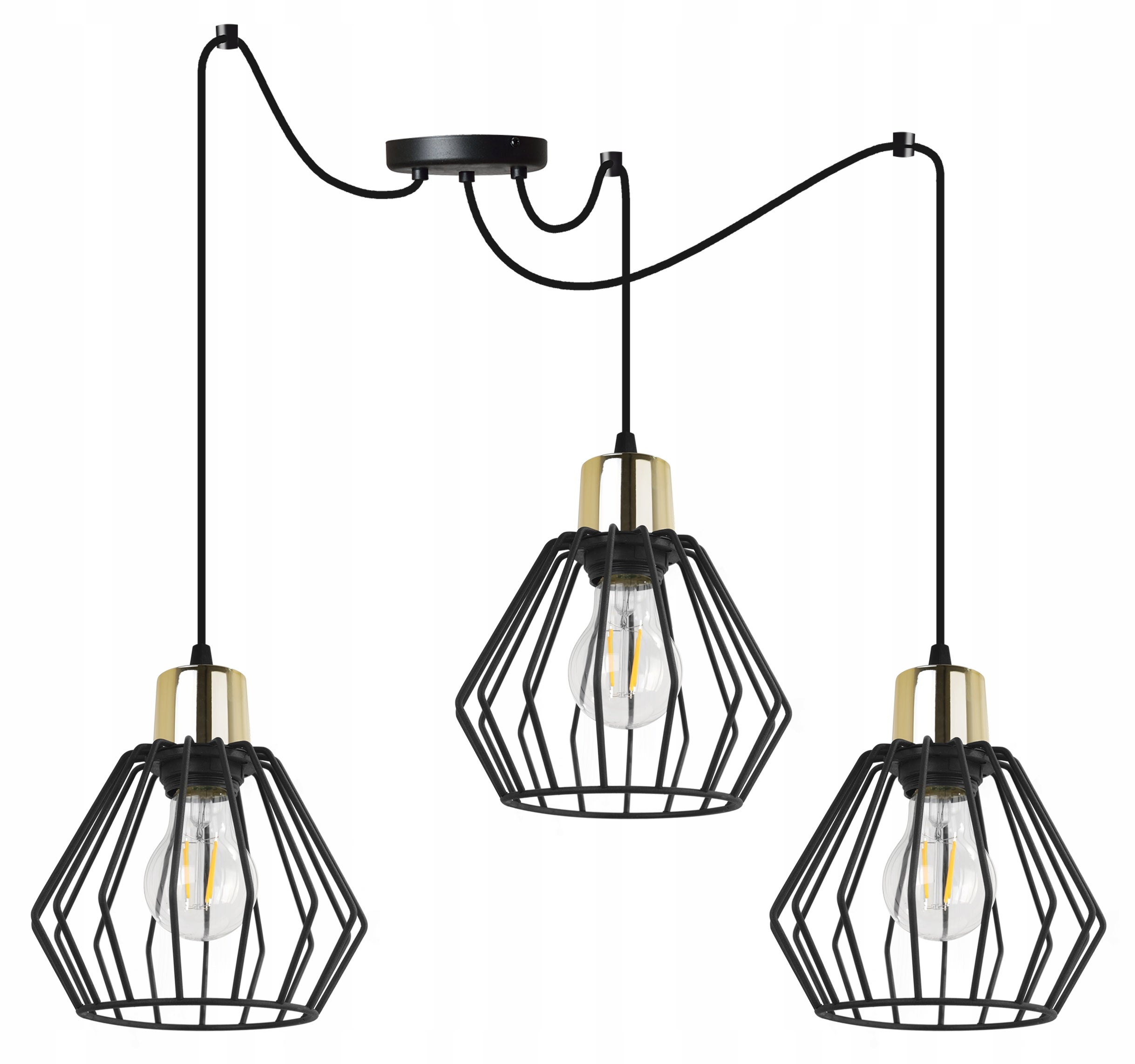 Lampa sufitowa wisząca classy Spider Nuvola 3xE14 klosz druciak złoto/czarny Light Home LH