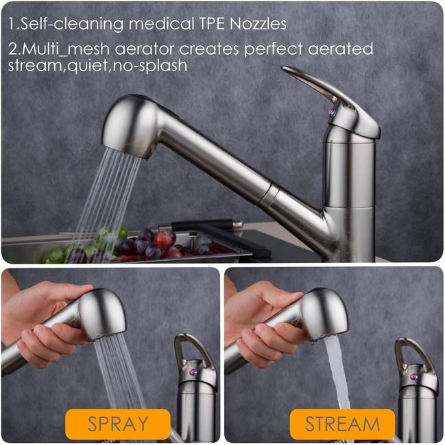 Miscelatore rubinetto cucina 3 vie acciaio doccetta estraibile acqua pura alta Miscelatore rubinetto cucina 3 vie acciaio doccetta estraibile acqua pura alta