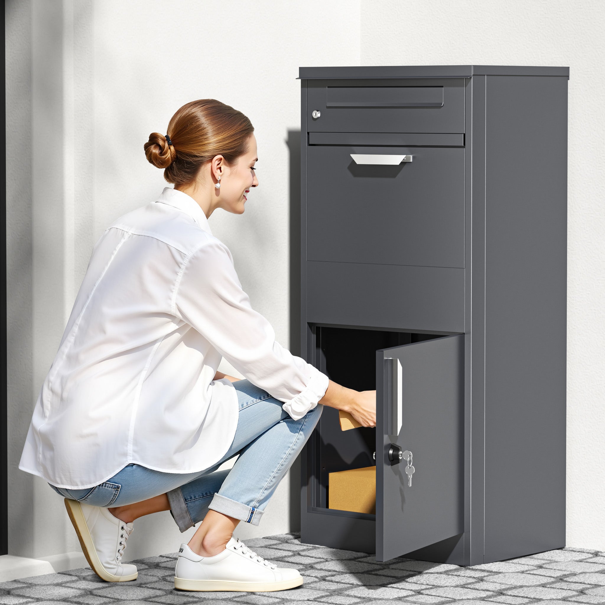Boîte à colis verrouillable gris anthracite 500 x 370 x 1120 mm, Boîte aux lettres sur pied, pour colis max. 150 x 400 x 400 mm, Usage… Toboli - 8