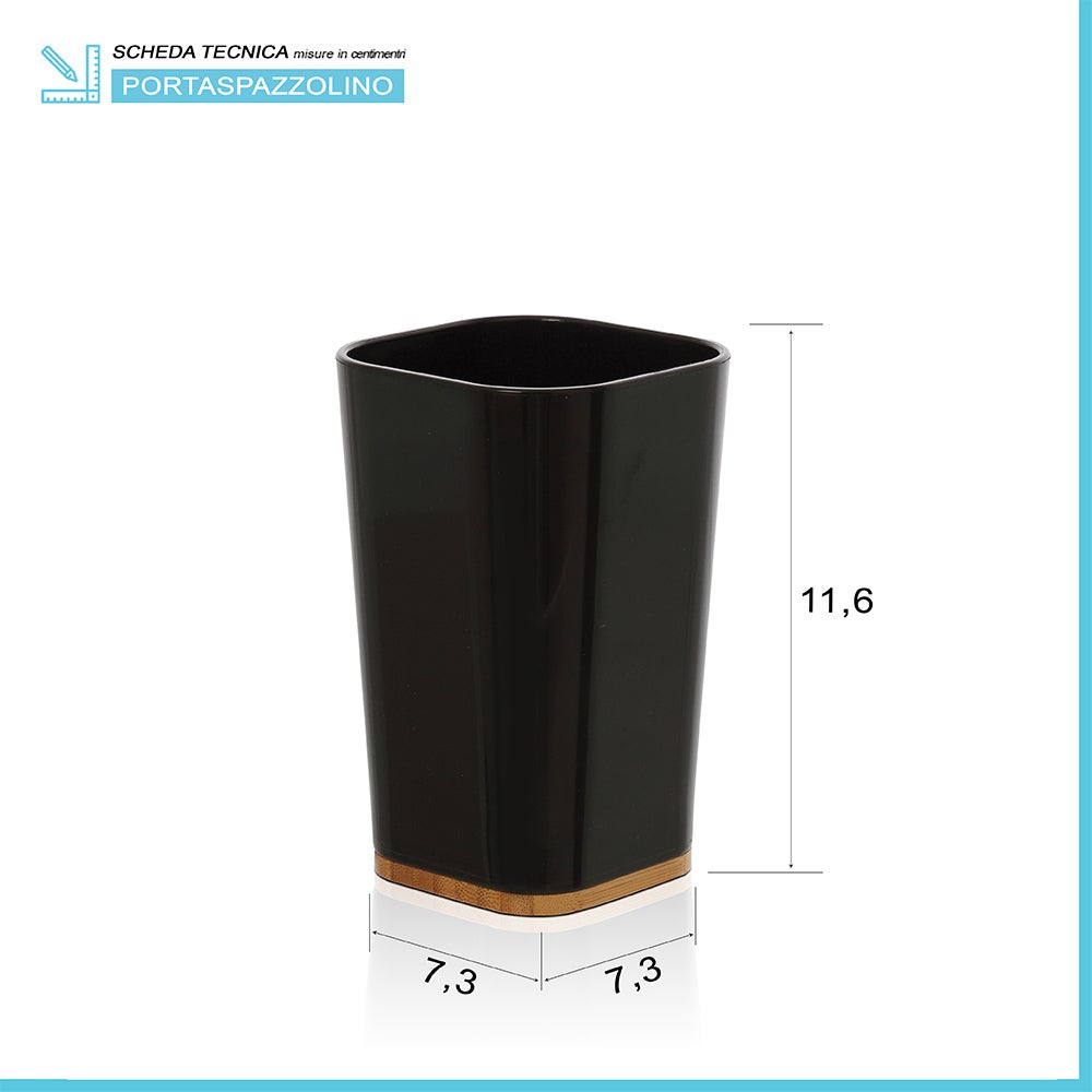 Set Bagno 2 Pezzi Inbagno - Dispenser Sapone E Portaspazzolino, Plastica Nera Con Effetto Legno - Foto 10