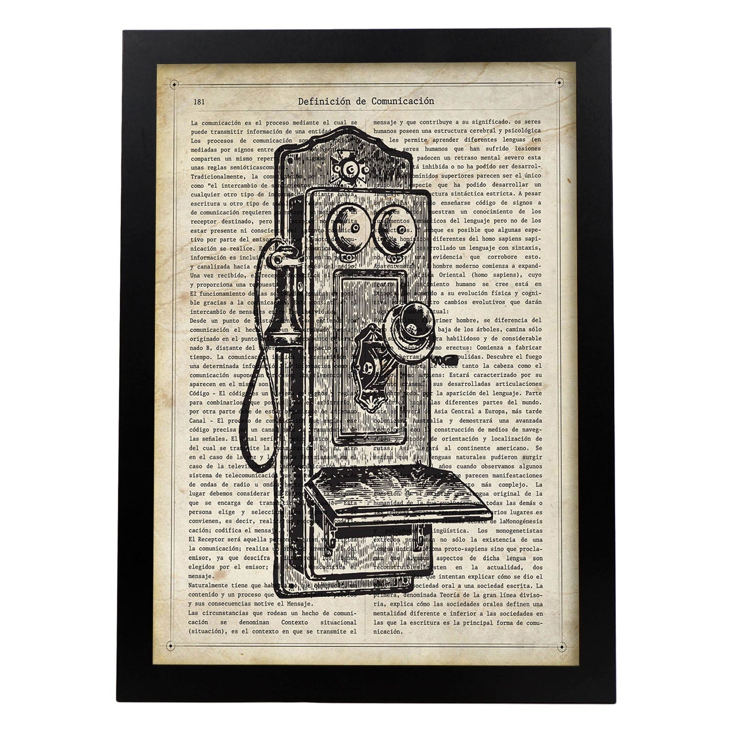 Affiches D'objets Vintage Feuille Téléphonique Cassée Avec Des Images D'objets Vintage Avec Des Définitions En Espagnol Cadre En Bois Clair A3 - 3