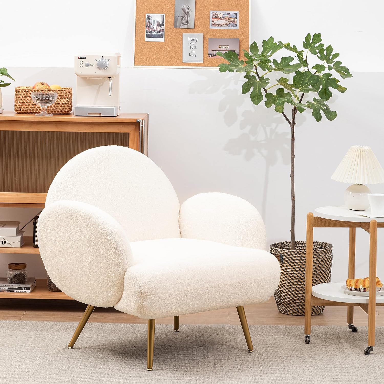 Fauteuil Moderne Décontracté avec Pieds en Métal Doré, Fauteuil Simple avec Dossier Confort pour Salon/Chambre à Coucher/Club, Blanc - 8