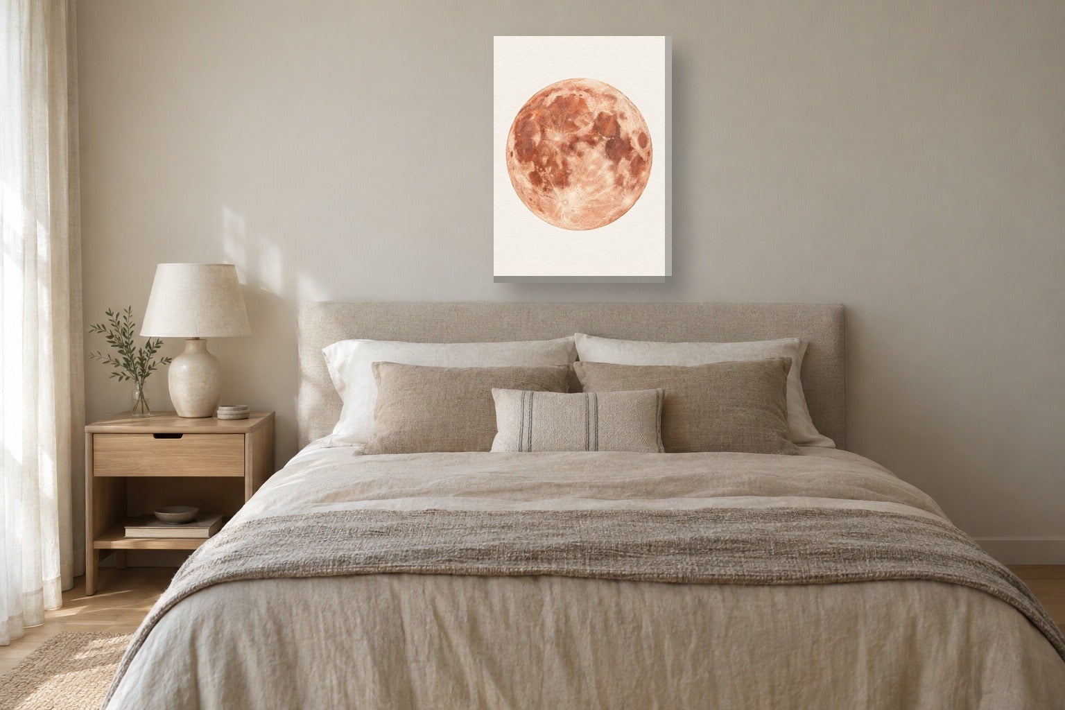 Tableau carte du monde «Lune, aquarelle» sur toile, châssis en bois de ...