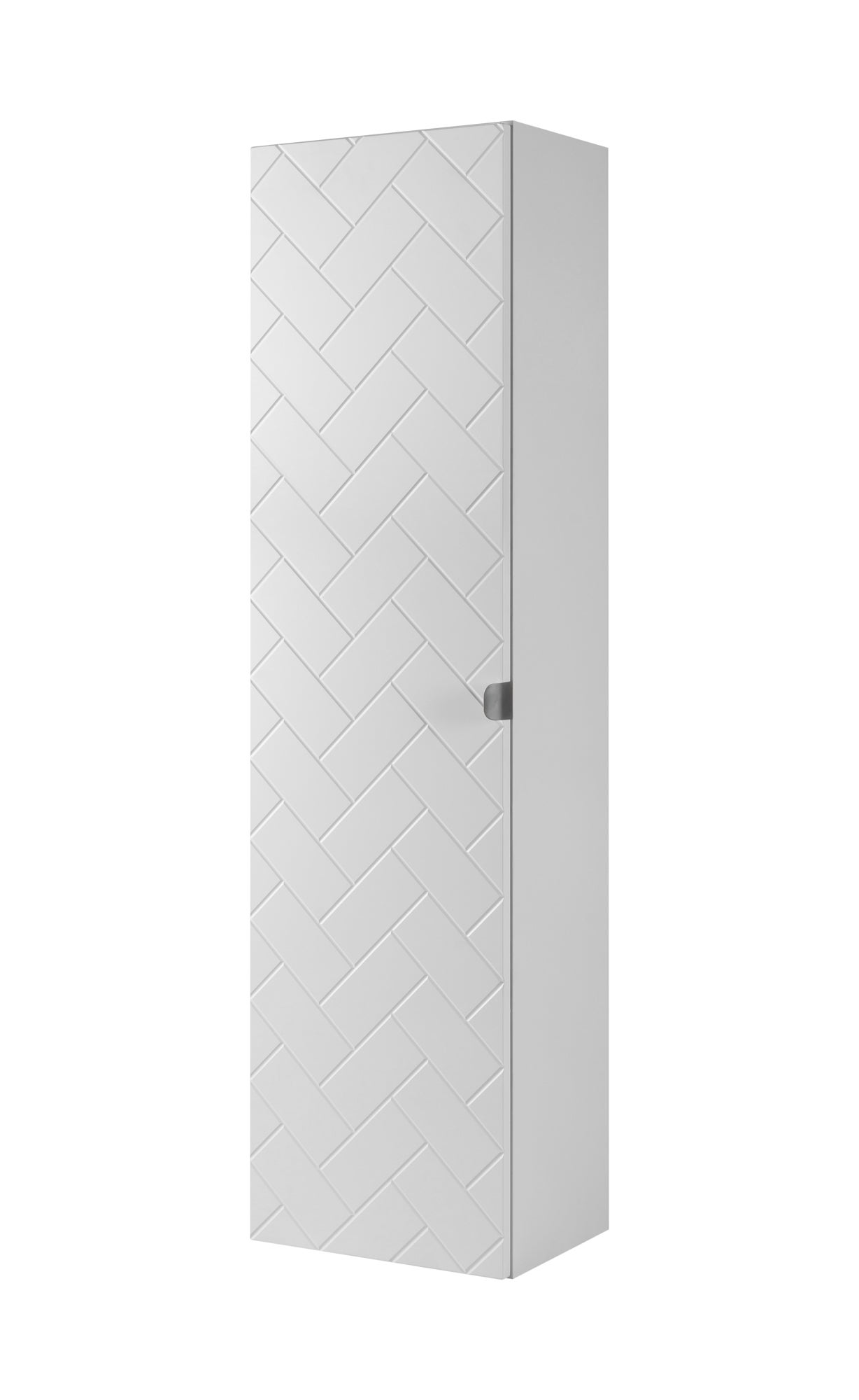 Szafka łazienkowa, matowa biel, 35 x 136 x 27 cm, uchwyty srebrne