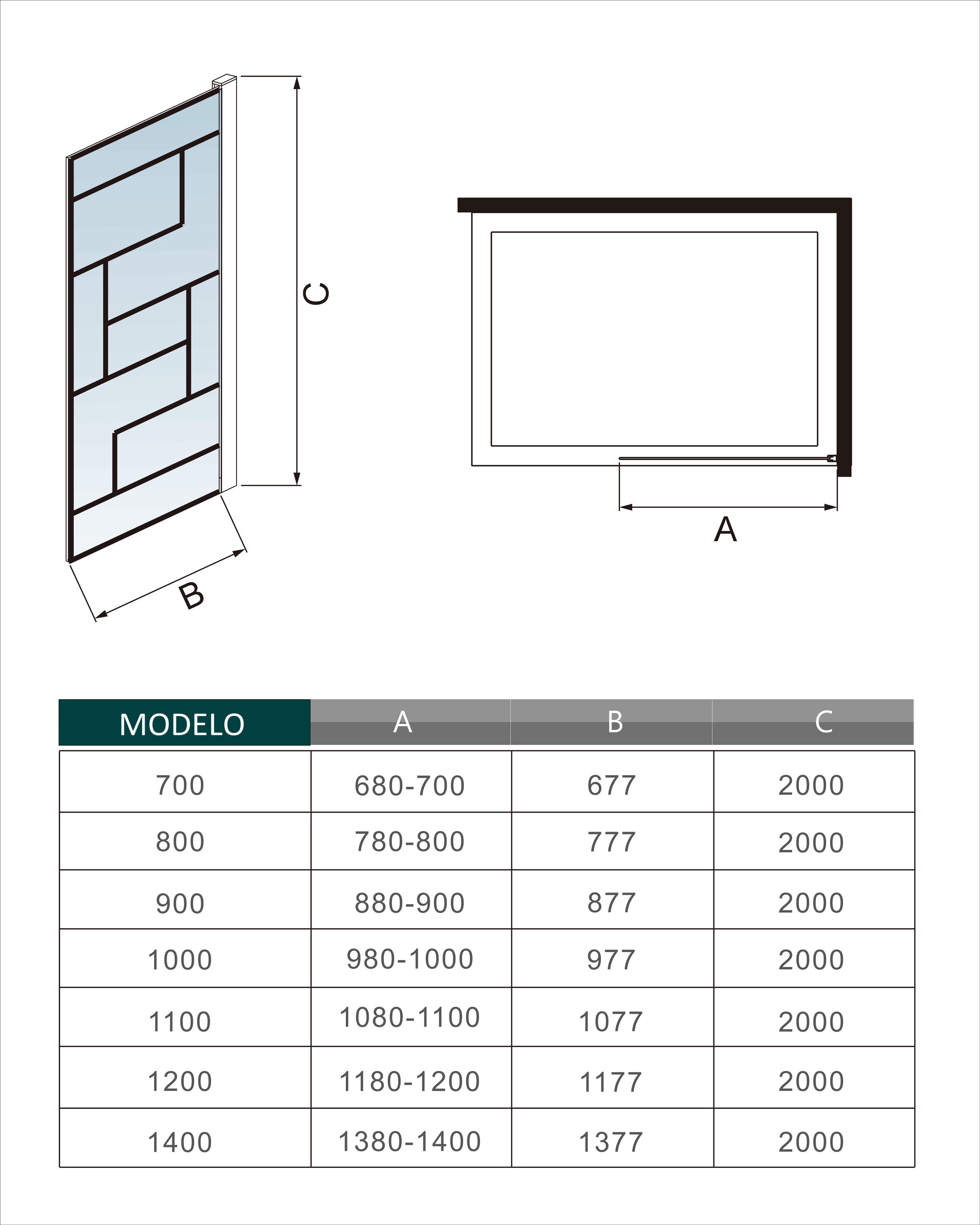 AICA Painel de duche Fixo serigrafada com linha preta Vidro temperado Anticalcário 8mm com Barra 70-120cm Perfil Preto fosco (118-120)x200cm - 4