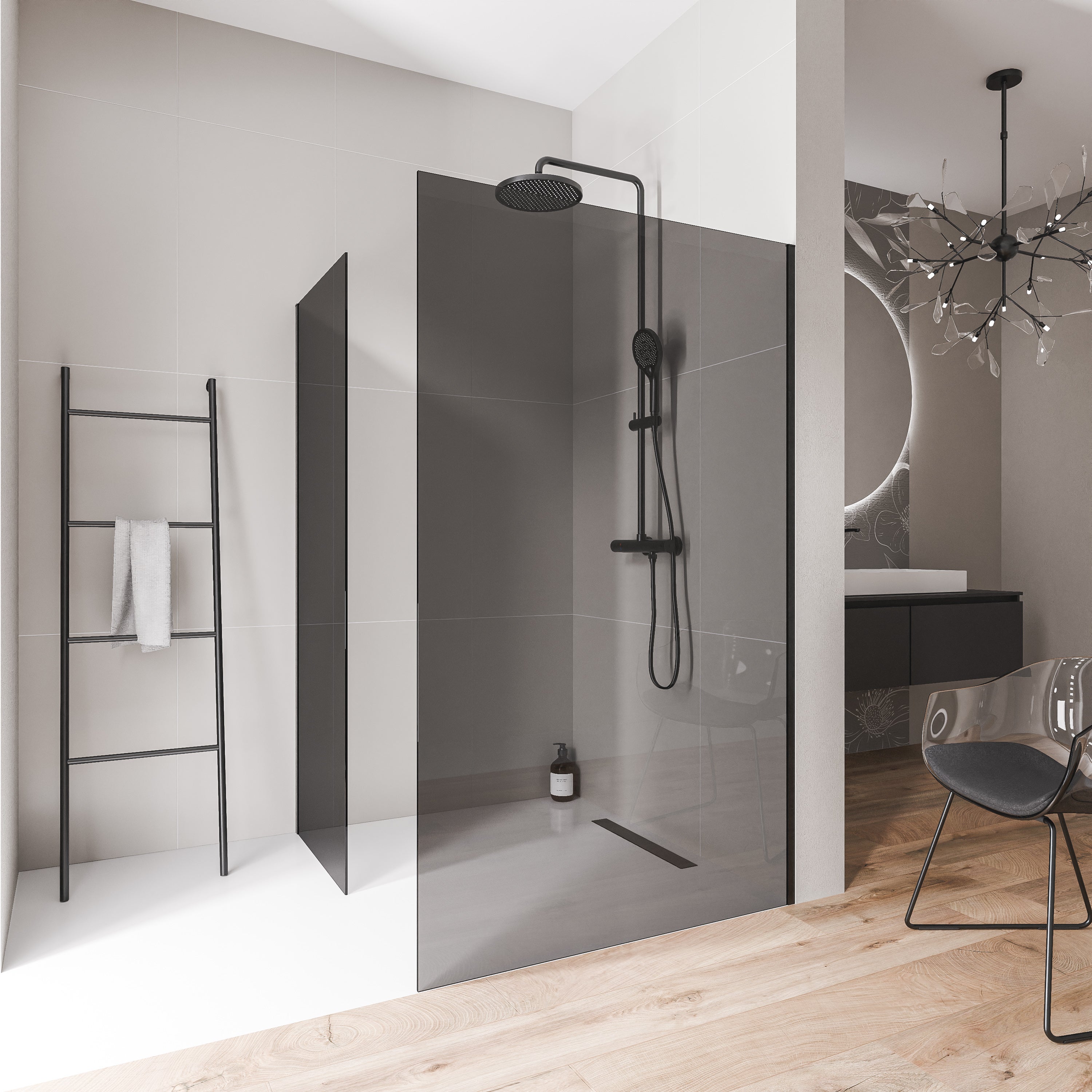 Bernstein Kabina prysznicowa Walk-In EX102 szkło ESG 10mm - 2 ścianki profil ścienny czarny mat 70x70 cm - 2