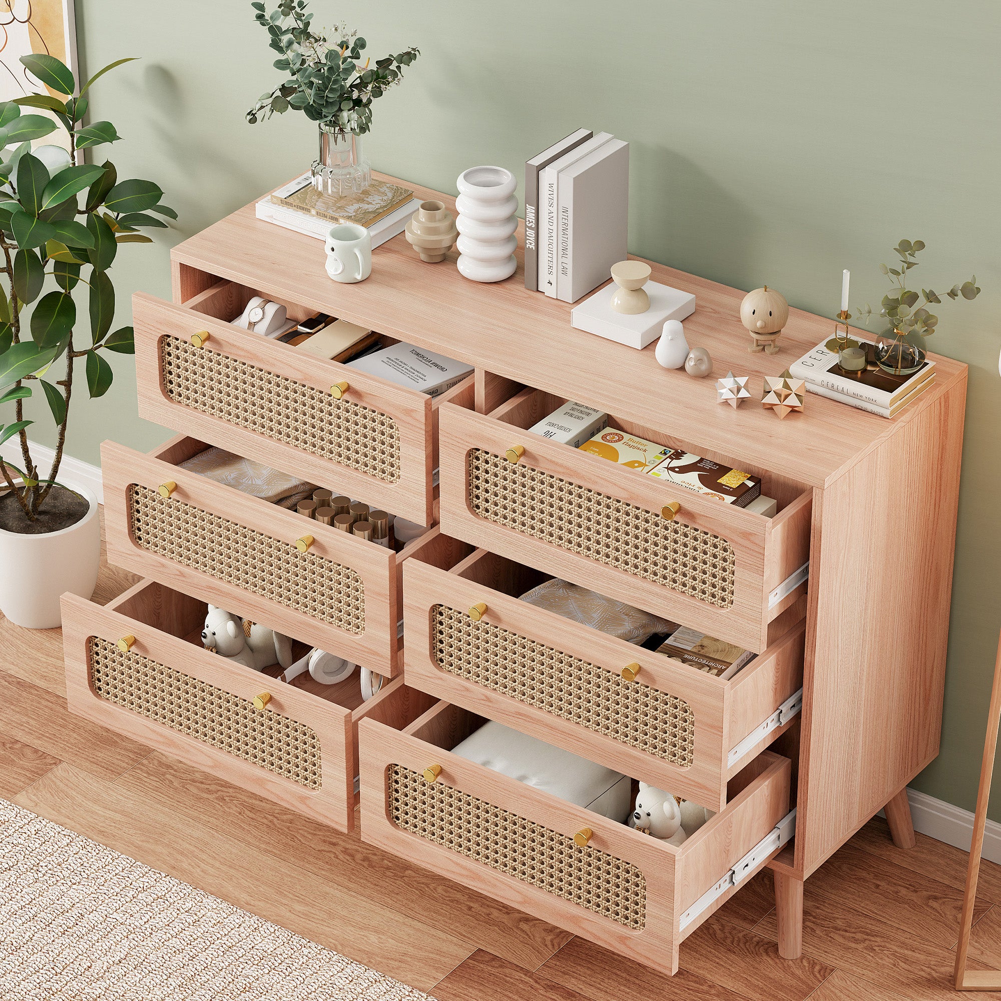 Commode 6 tiroirs, Commode Chambre pour Enfant et Adulte, Meuble de Rangement, Meuble Rangement pour Salon, Chambre, Entrée, 100x34x73cm, Naturel - 3