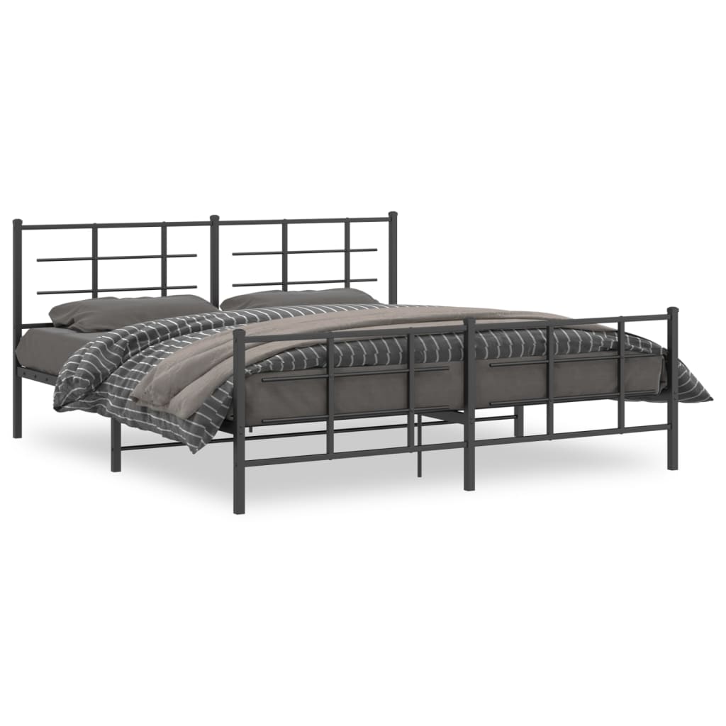 Estructura de cama sin colchón con estribo, de metal negro, para dormitorio, 183 × 213 cm - 2