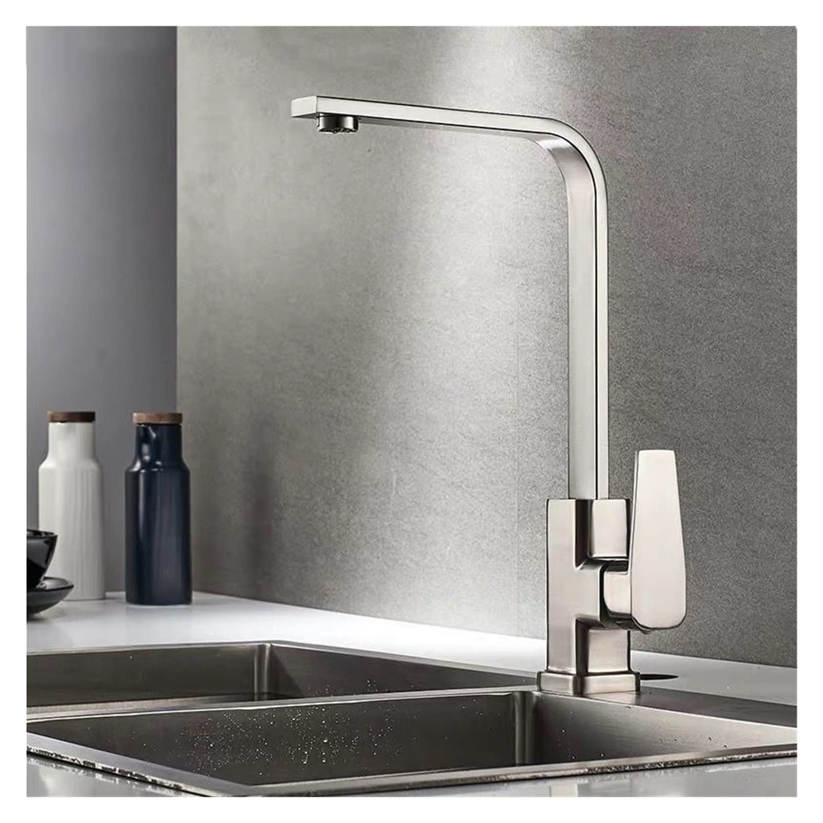 Obrotowa bateria kuchenna ze stali nierdzewnej - szczotkowana, 60 cm wlot ciepłej i zimnej wody, wolnostojąca wylewka, bateria zlewozmywakowa