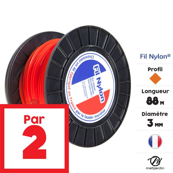 Fil nylon 3 mm x 88 m Carré Orange Bobine par 2 - 2