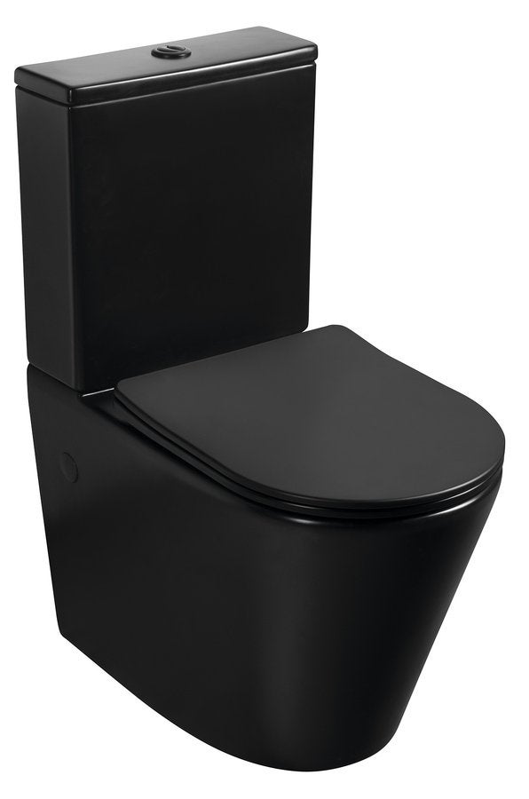 Kompakt WC Premium 81,5x38,5x63 cm, bezkołnierzowy Rimless, odpływ pion/poziom, deska Slim Soft Close duroplast, czarny mat, Bellamonte