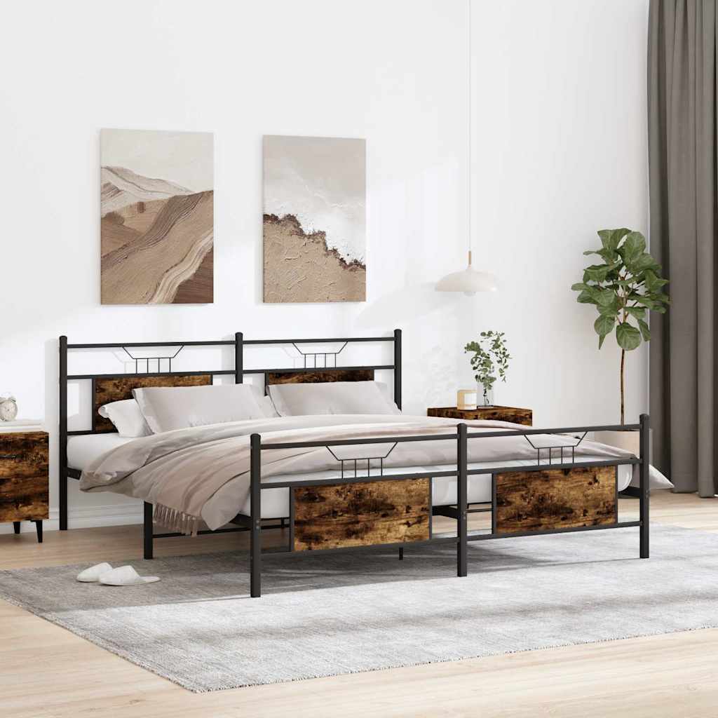 Metalowa rama łóżka, bez materaca, przydymiony dąb, 160x200 cm vidaXL