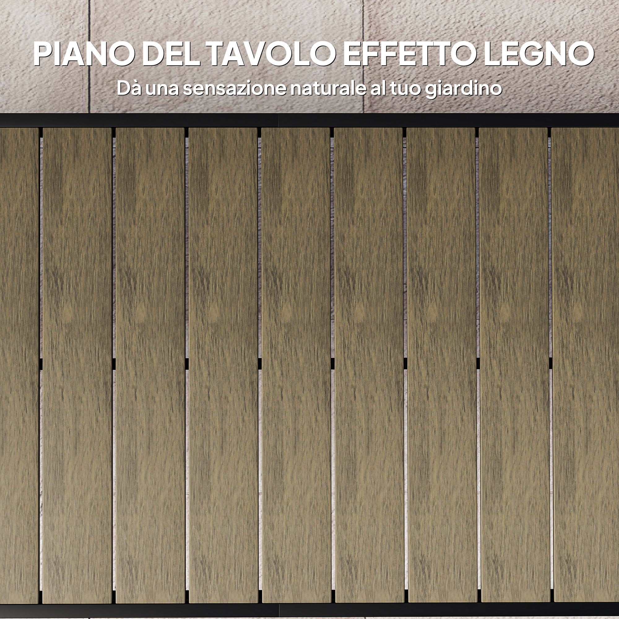 Tavolo da Pranzo da Giardino per 8 Persone in Alluminio e Plastica, Legno Scuro e - 6