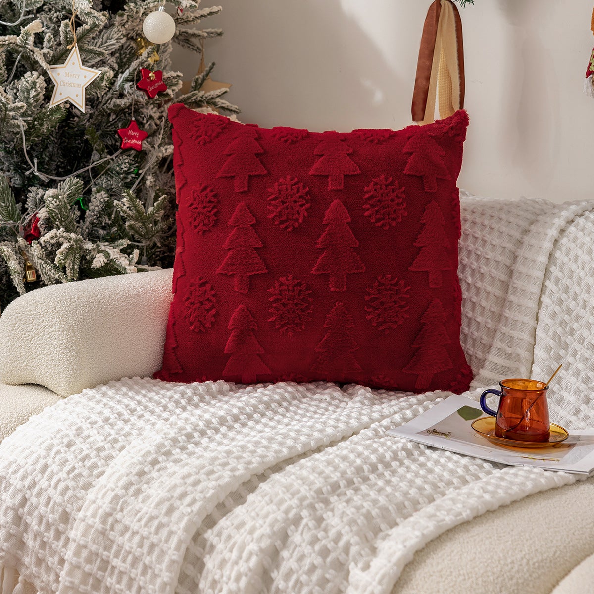 Lot De 4 Housses De Coussin 45x45 Cm - Motifs Flocons Et Sapins De Noël - Polyester Doux, Lavable, Zip Caché - Pour Canapé, Salon, Chambre - 8