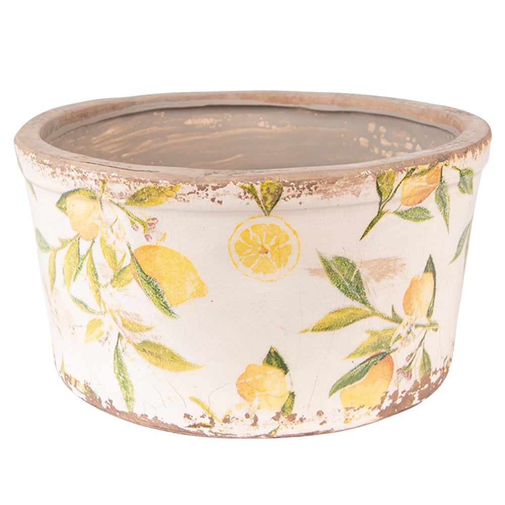 Pot De Fleurs En Céramique Jaune Citron - Ø 20 Cm, Hauteur 15 Cm - Déco Intérieur/extérieur - Marque Clayre & Eef - 11