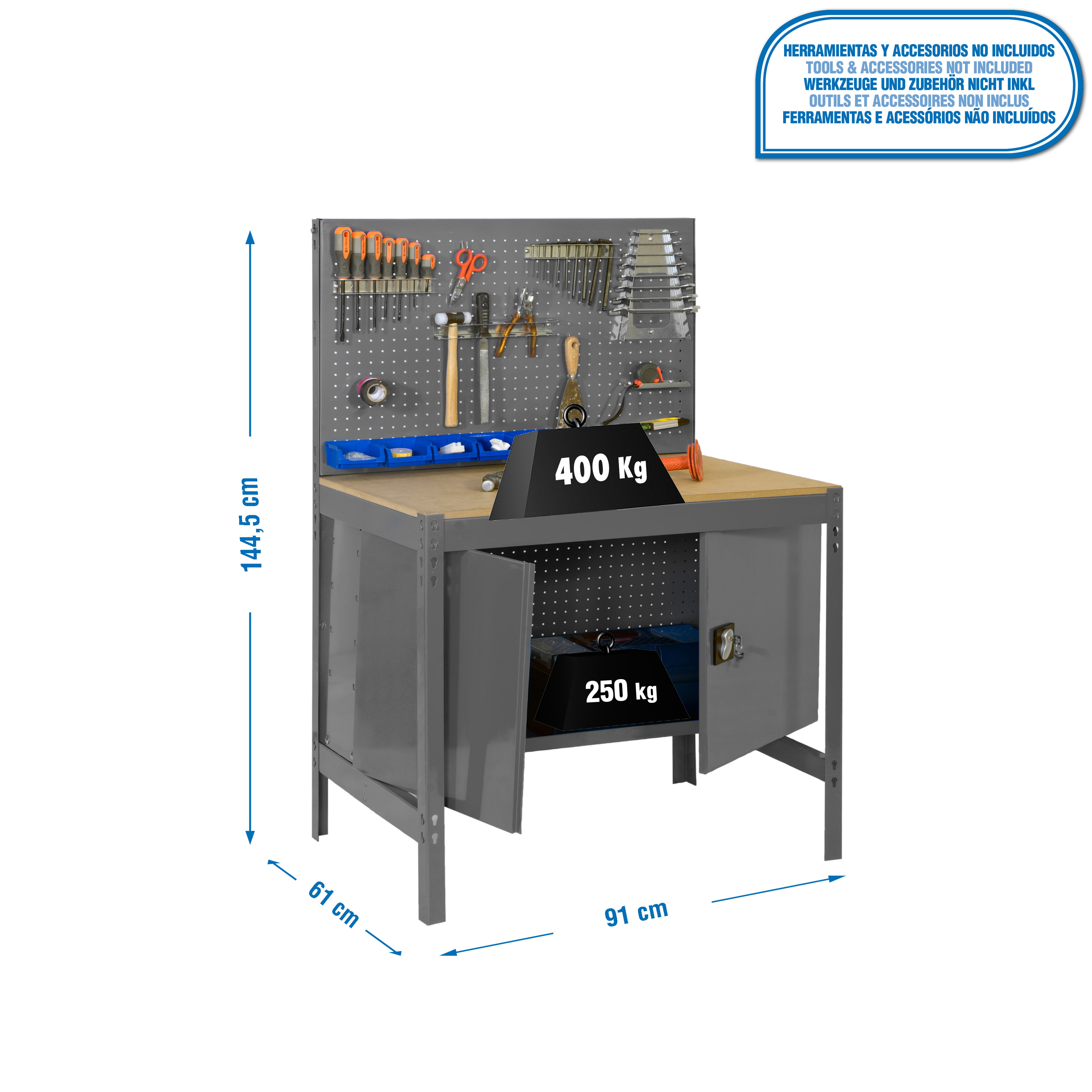 Bancada de trabalho SIMONWORK (144,5x91x61cm) CINZA E MADEIRA - 2