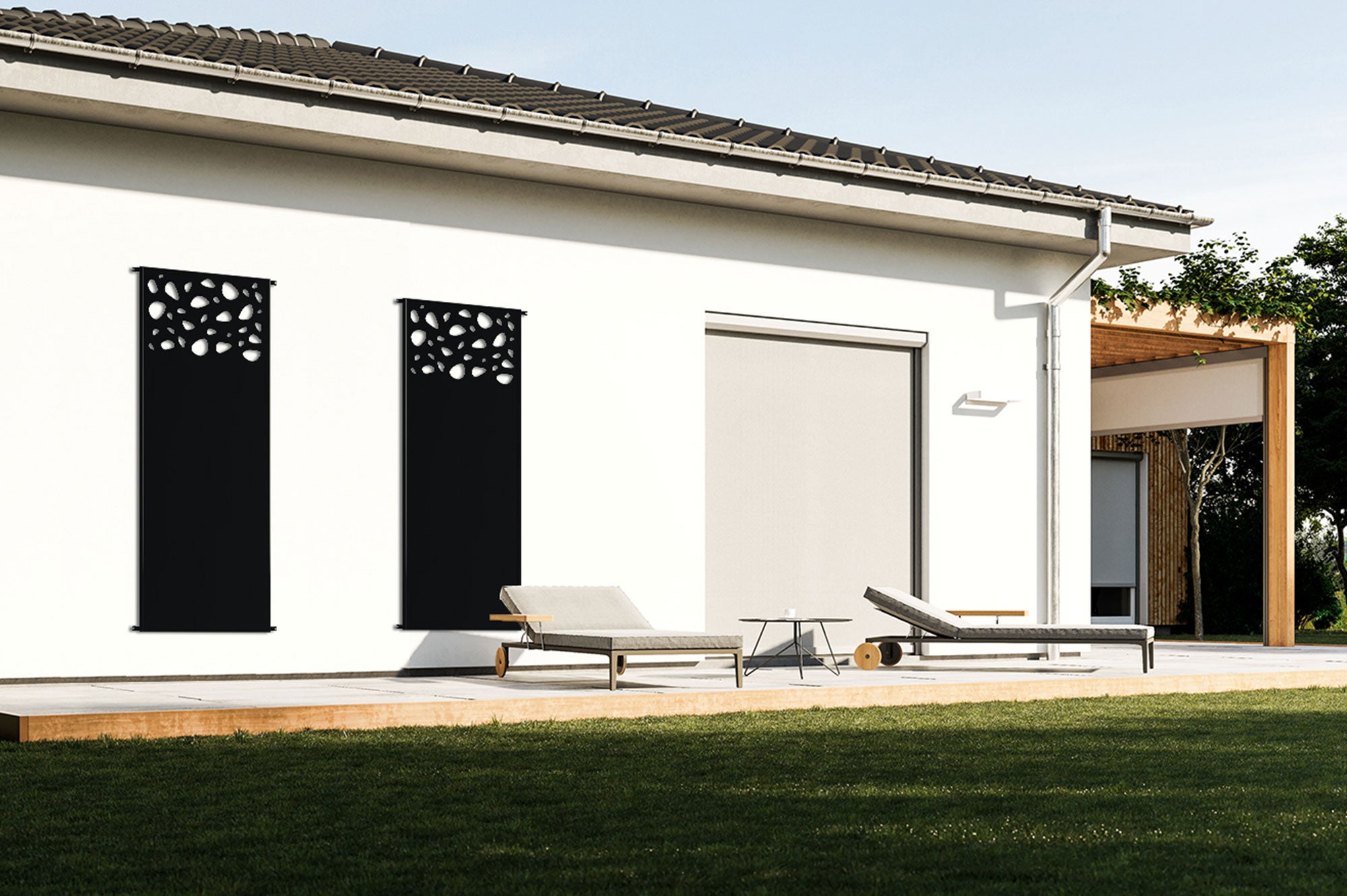 Lot de 3 panneaux décoratifs SUNNY Noir H.160cm motifs sur le haut - 7