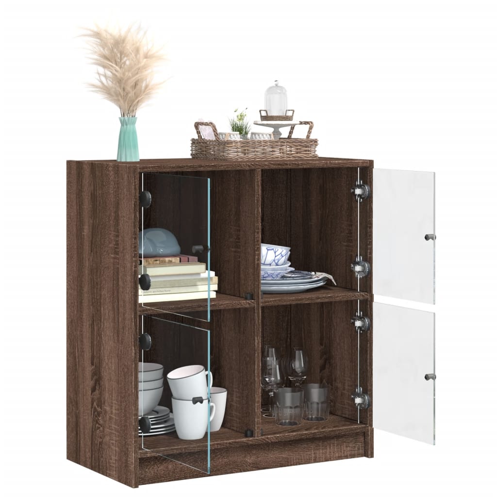 Credenza con ante in vetro rovere marrone 68x37x75,5 cm - 5