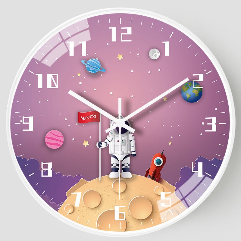 Horloge Murale Enfant 30cm Silencieuse Astronaute - Horloge Ronde Chambre Enfant Sans Tic-Tac