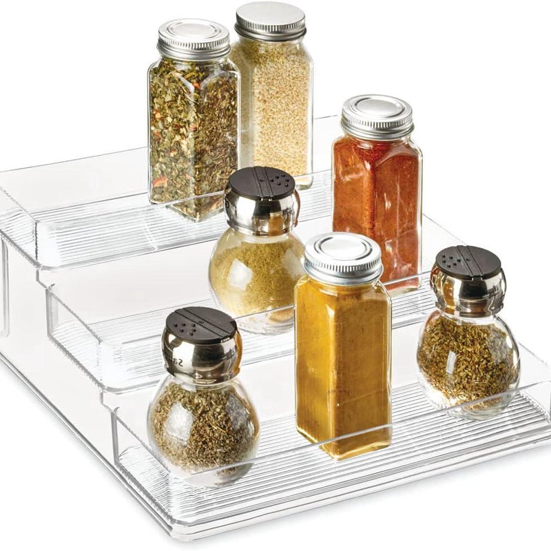 Organizer kuchenny, duża 3-poziomowa plastikowa półka kuchenna, przezroczysta