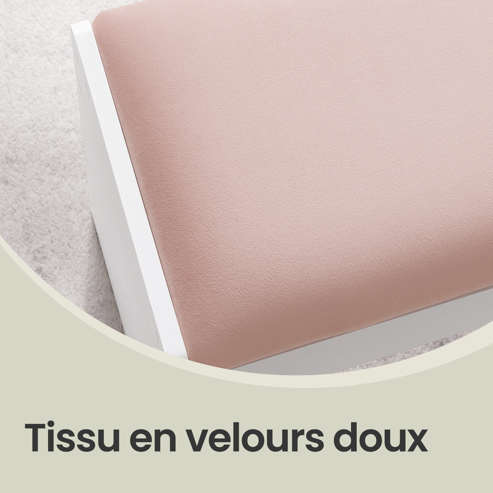 Tabouret de Coiffeuse, Tabouret de Maquillage Rembourré, en Velours, avec Patins Antidérapants, pour Salle de Bain, Chambre, Entrée, Blanc et Rose - 4