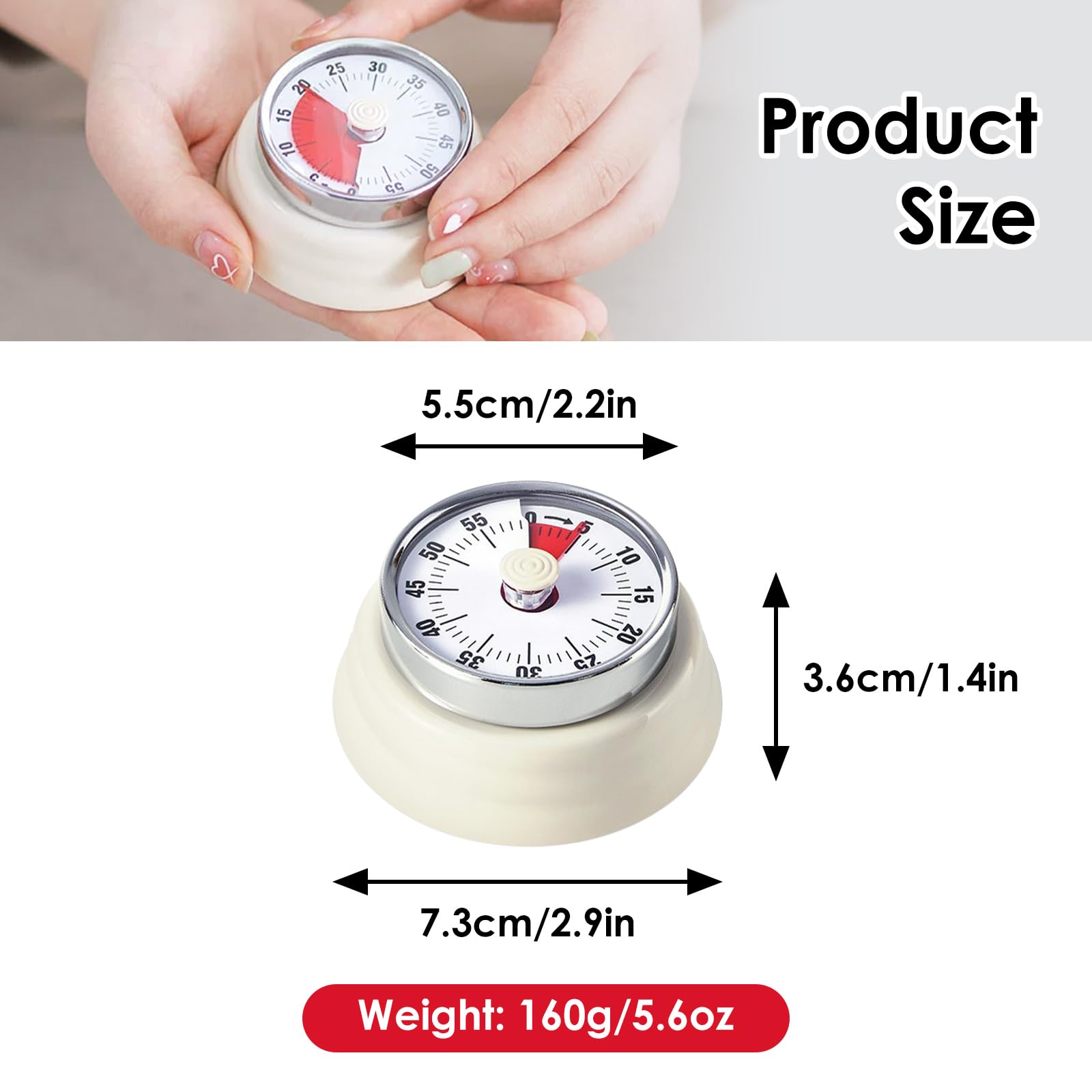 Timer da cucina visivo da 60 minuti - Timer magnetico - Adatto per aule, uffici e cucine - Bianco sporco - 5