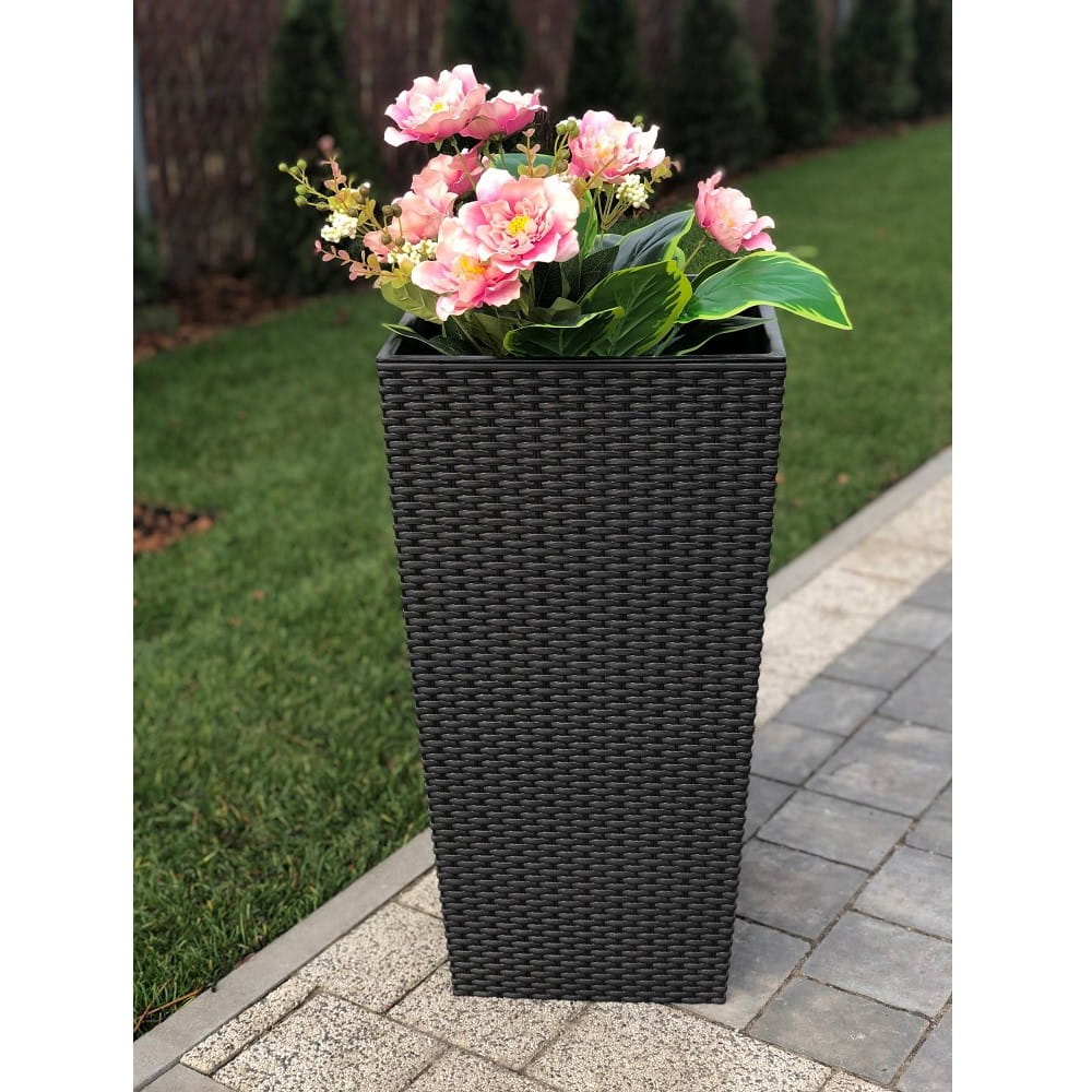 ZANVIC Cache-pot haut style rotin 26x26x50 cm Anthracite - 5