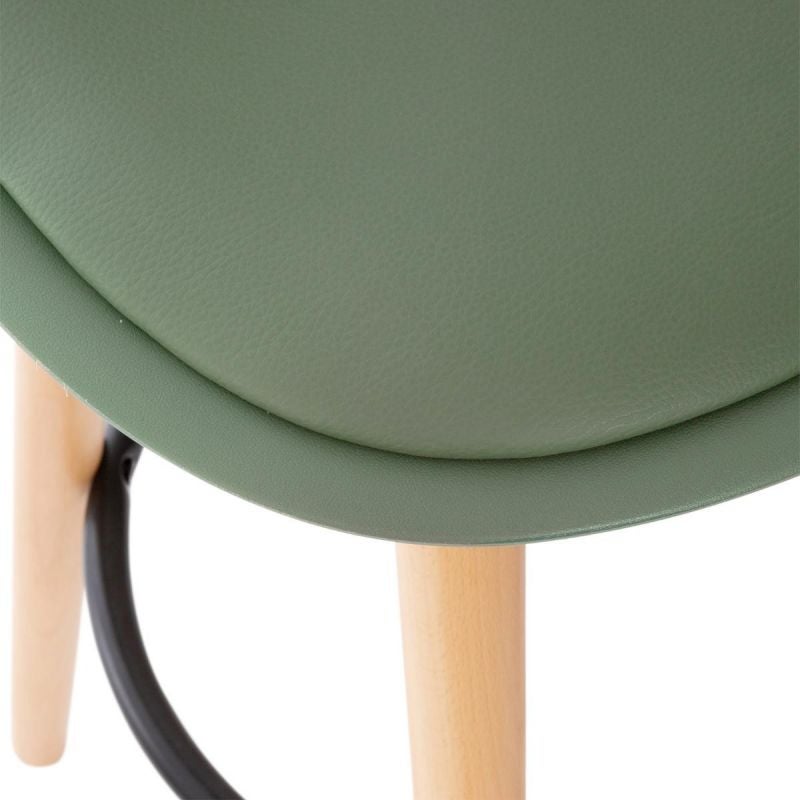Tabouret de bar confortable Assise Kaki et Pieds en Bois H 92 cm - 2