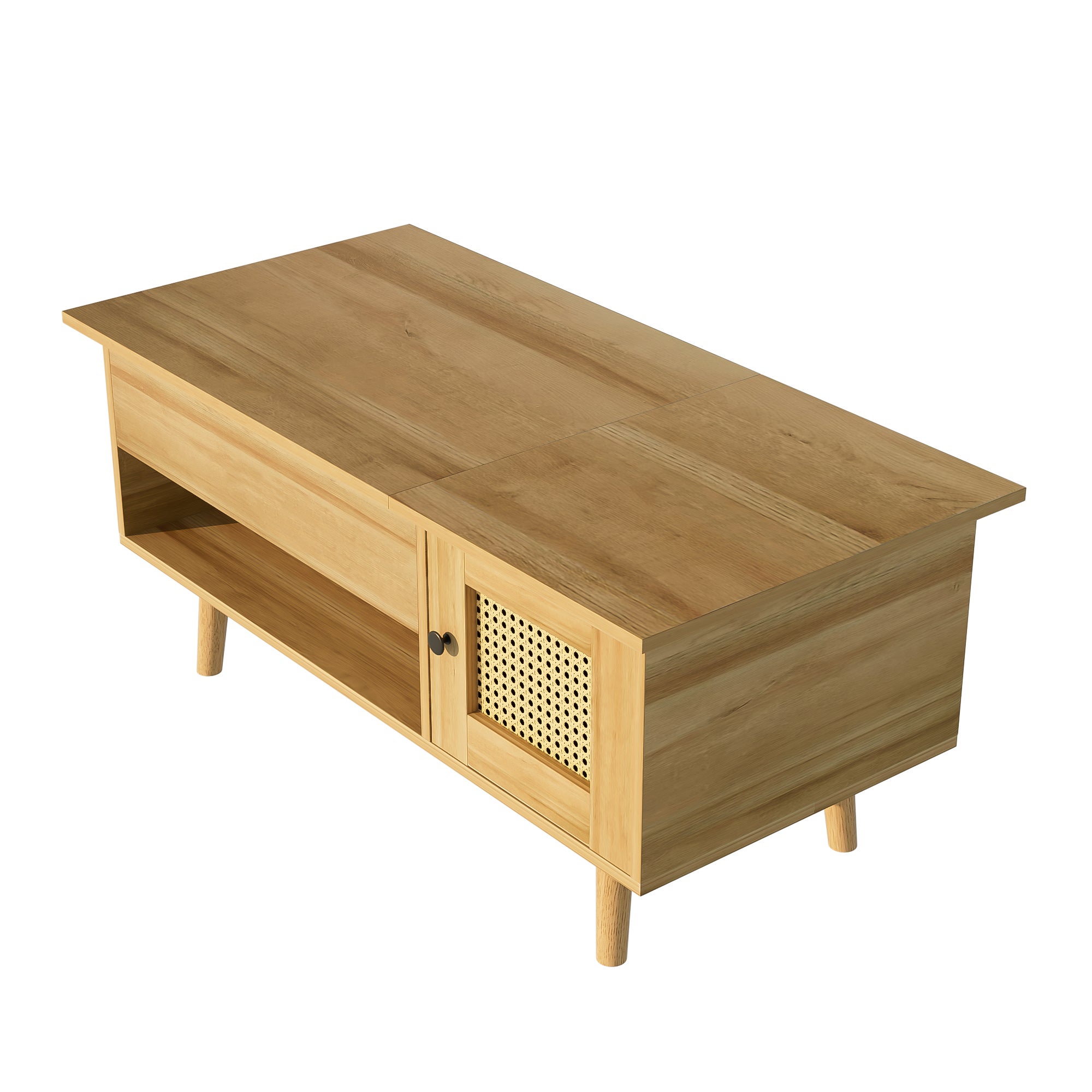 Table basse 103x50x46 cm - avec plateau relevable - avec 2 portes en rotin - naturel - 7